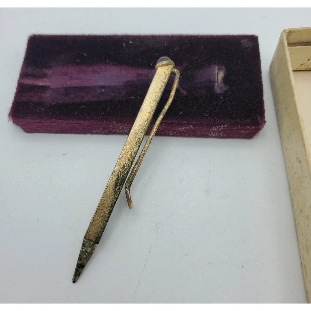 Mechanical Pencil Tie Clip Anson Red Stone Vintage with Original Box READ‎